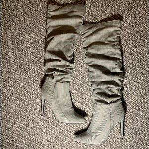 Missguided Checkered Plaid Knee High Boots